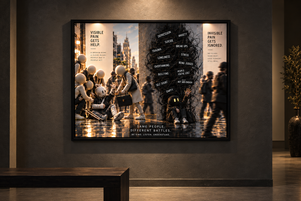 BOTH REAL — museum · donkere zaal. Digitaal productbeeld ter illustratie.